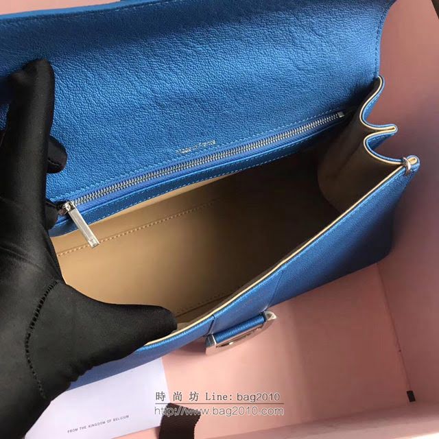DELVAUX女包 2019春夏最新色 專櫃原廠皮 德爾沃女手提包 DS0028螢光藍 中號 Delvaux單肩斜挎包  fcs1155